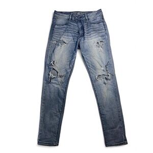 American Eagle Distressed blue skinny jeans with ripped details ski high rise